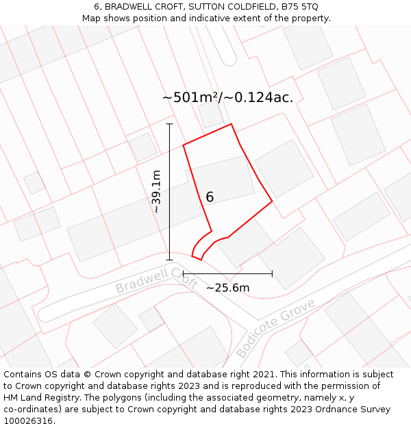 6, BRADWELL CROFT, SUTTON COLDFIELD, B75 5TQ: Plot and title map