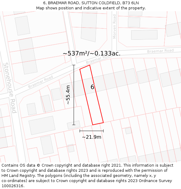 6, BRAEMAR ROAD, SUTTON COLDFIELD, B73 6LN: Plot and title map