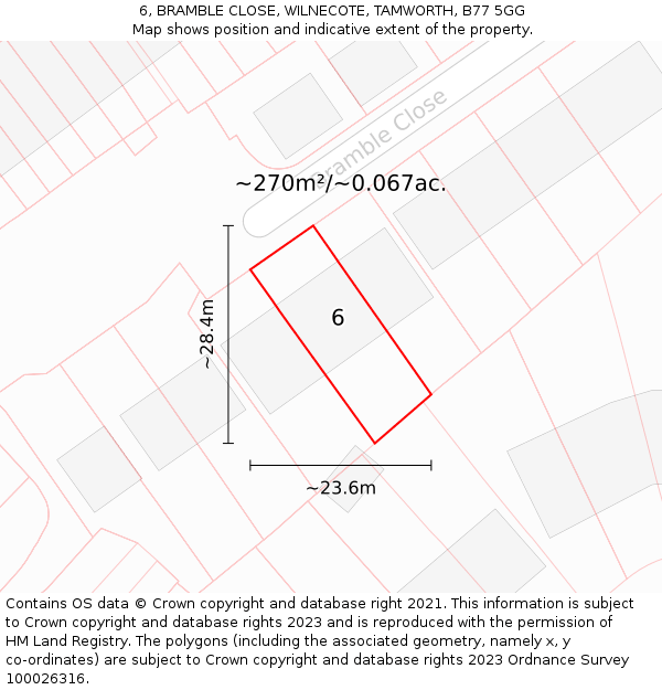 6, BRAMBLE CLOSE, WILNECOTE, TAMWORTH, B77 5GG: Plot and title map