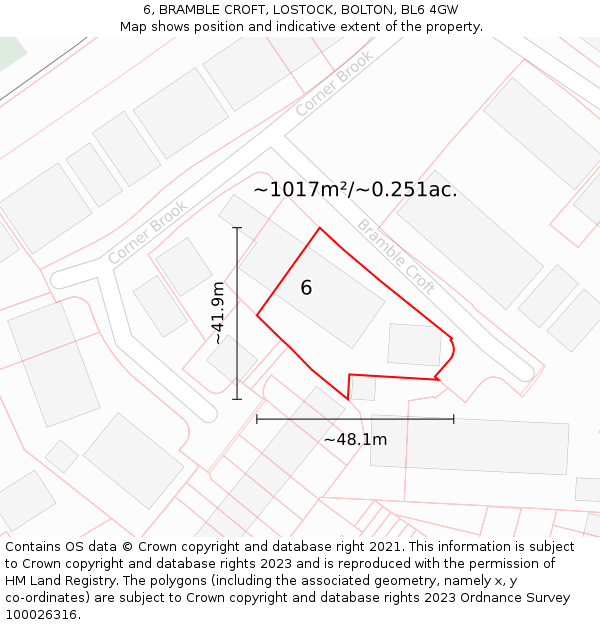 6, BRAMBLE CROFT, LOSTOCK, BOLTON, BL6 4GW: Plot and title map