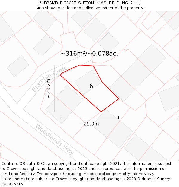 6, BRAMBLE CROFT, SUTTON-IN-ASHFIELD, NG17 1HJ: Plot and title map