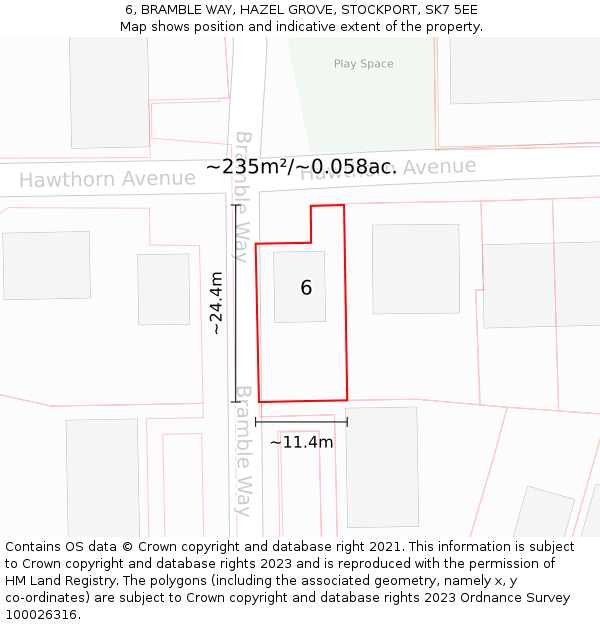6, BRAMBLE WAY, HAZEL GROVE, STOCKPORT, SK7 5EE: Plot and title map