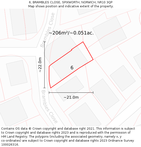 6, BRAMBLES CLOSE, SPIXWORTH, NORWICH, NR10 3QP: Plot and title map