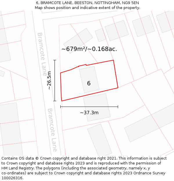 6, BRAMCOTE LANE, BEESTON, NOTTINGHAM, NG9 5EN: Plot and title map