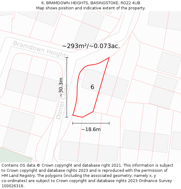 6, BRAMDOWN HEIGHTS, BASINGSTOKE, RG22 4UB: Plot and title map