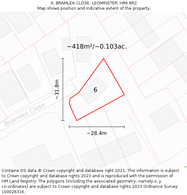 6, BRAMLEA CLOSE, LEOMINSTER, HR6 8RZ: Plot and title map