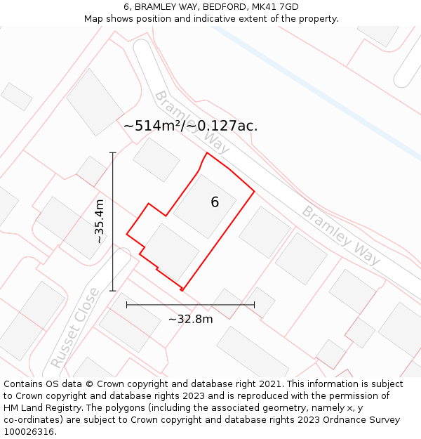 6, BRAMLEY WAY, BEDFORD, MK41 7GD: Plot and title map