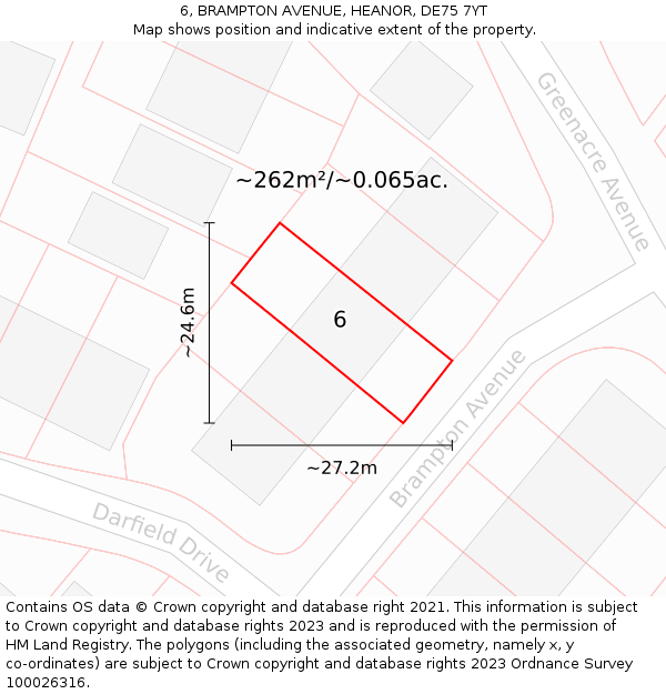 6, BRAMPTON AVENUE, HEANOR, DE75 7YT: Plot and title map