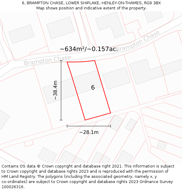 6, BRAMPTON CHASE, LOWER SHIPLAKE, HENLEY-ON-THAMES, RG9 3BX: Plot and title map