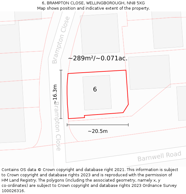 6, BRAMPTON CLOSE, WELLINGBOROUGH, NN8 5XG: Plot and title map
