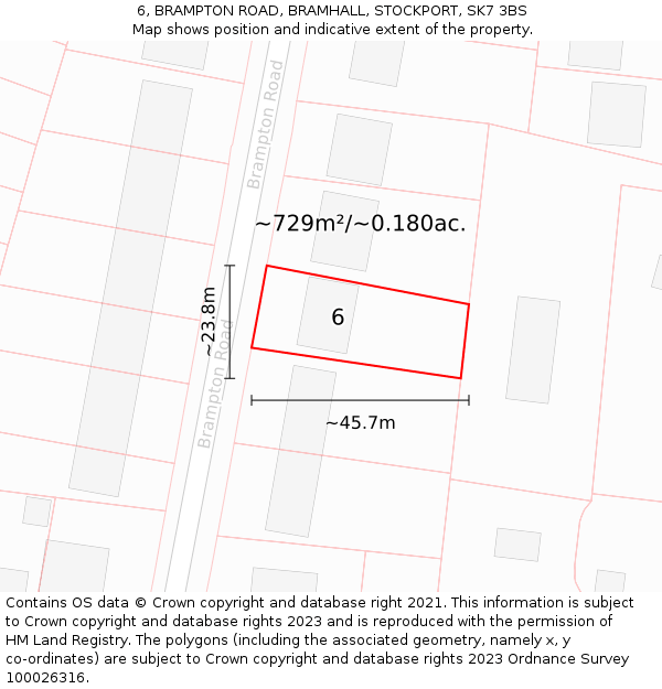 6, BRAMPTON ROAD, BRAMHALL, STOCKPORT, SK7 3BS: Plot and title map