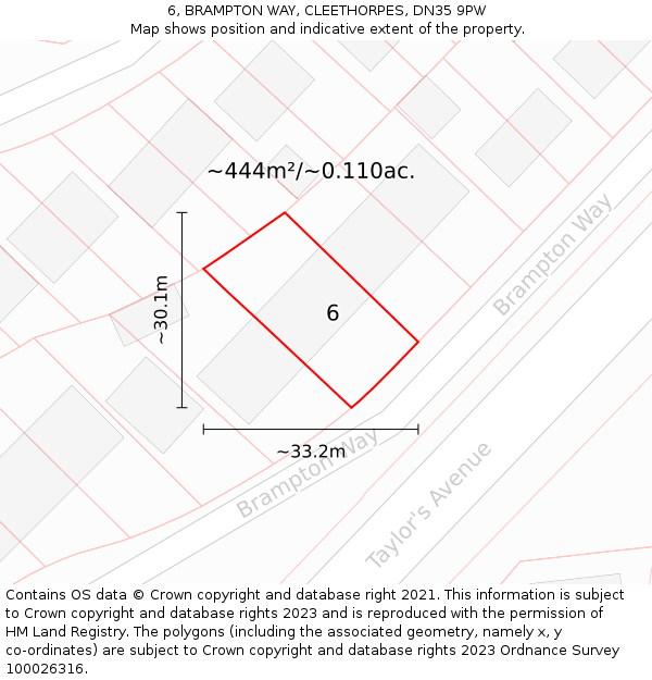 6, BRAMPTON WAY, CLEETHORPES, DN35 9PW: Plot and title map