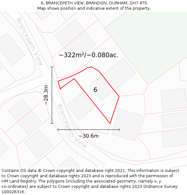 6, BRANCEPETH VIEW, BRANDON, DURHAM, DH7 8TS: Plot and title map