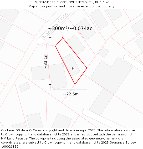 6, BRANDERS CLOSE, BOURNEMOUTH, BH6 4LW: Plot and title map