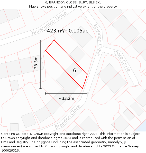6, BRANDON CLOSE, BURY, BL8 1XL: Plot and title map