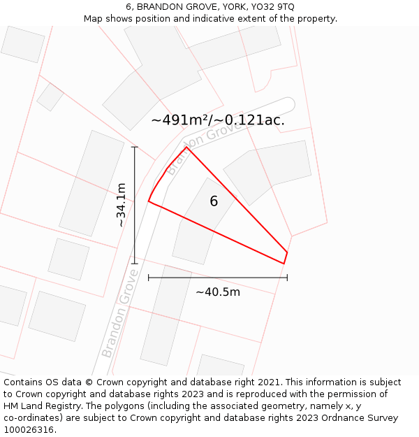 6, BRANDON GROVE, YORK, YO32 9TQ: Plot and title map