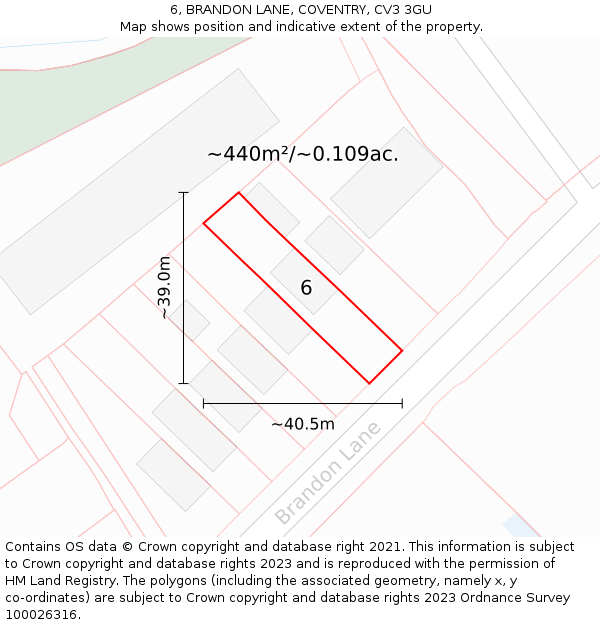 6, BRANDON LANE, COVENTRY, CV3 3GU: Plot and title map