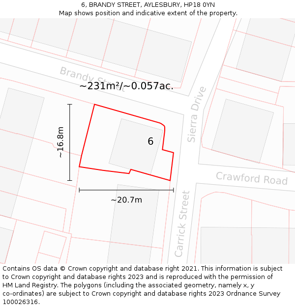 6, BRANDY STREET, AYLESBURY, HP18 0YN: Plot and title map