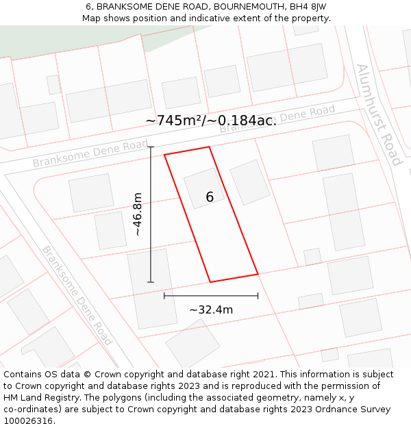 6, BRANKSOME DENE ROAD, BOURNEMOUTH, BH4 8JW: Plot and title map