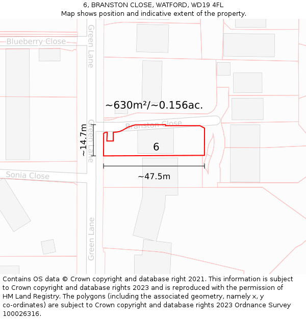 6, BRANSTON CLOSE, WATFORD, WD19 4FL: Plot and title map