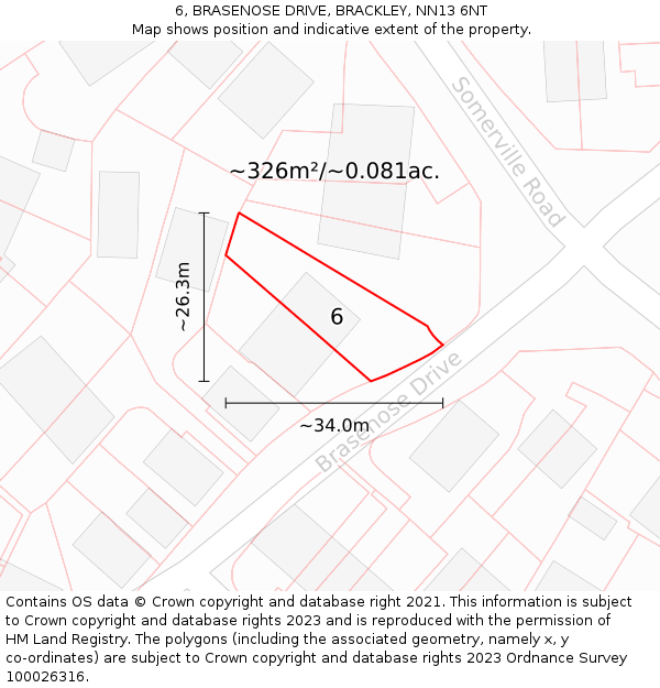 6, BRASENOSE DRIVE, BRACKLEY, NN13 6NT: Plot and title map