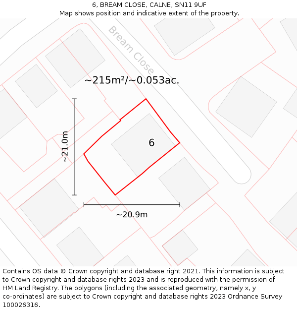 6, BREAM CLOSE, CALNE, SN11 9UF: Plot and title map