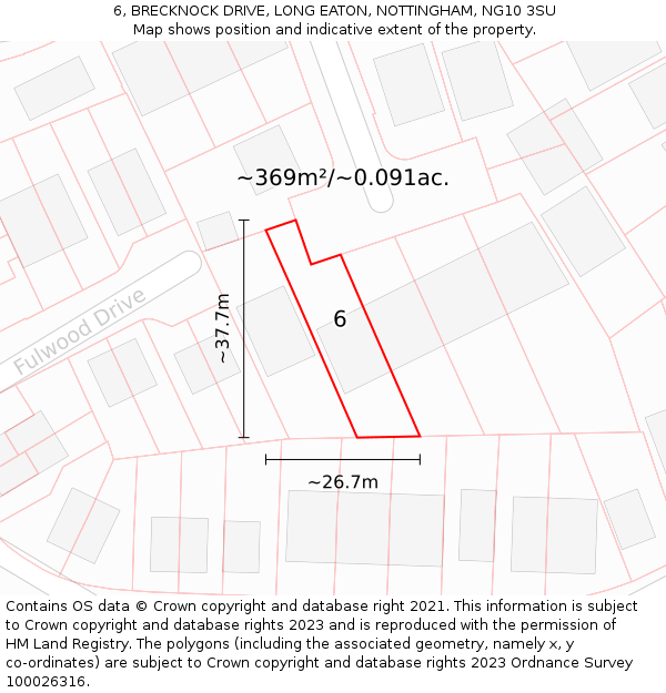 6, BRECKNOCK DRIVE, LONG EATON, NOTTINGHAM, NG10 3SU: Plot and title map