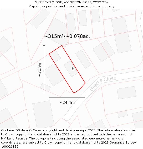 6, BRECKS CLOSE, WIGGINTON, YORK, YO32 2TW: Plot and title map