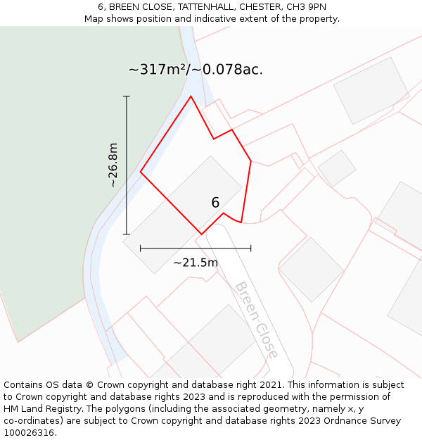 6, BREEN CLOSE, TATTENHALL, CHESTER, CH3 9PN: Plot and title map