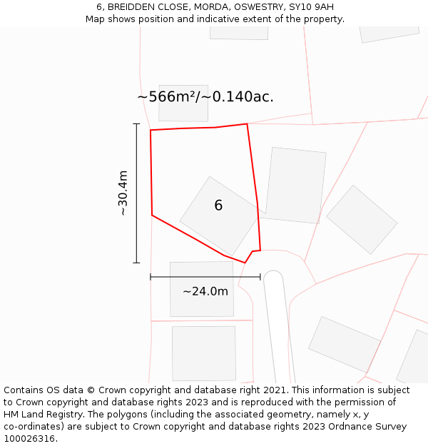 6, BREIDDEN CLOSE, MORDA, OSWESTRY, SY10 9AH: Plot and title map