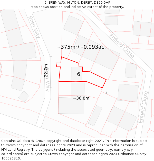 6, BREN WAY, HILTON, DERBY, DE65 5HP: Plot and title map