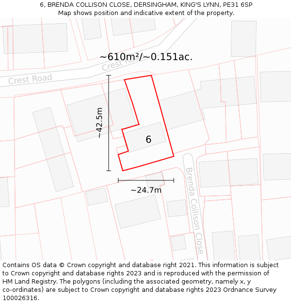 6, BRENDA COLLISON CLOSE, DERSINGHAM, KING'S LYNN, PE31 6SP: Plot and title map