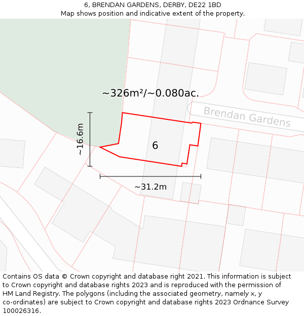 6, BRENDAN GARDENS, DERBY, DE22 1BD: Plot and title map