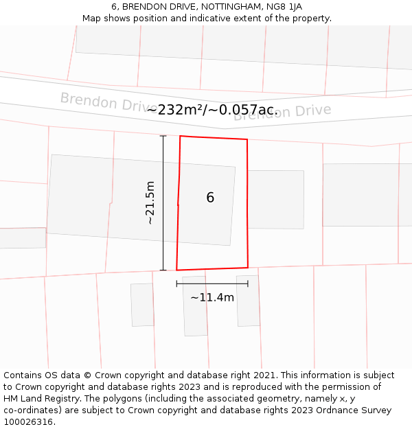 6, BRENDON DRIVE, NOTTINGHAM, NG8 1JA: Plot and title map