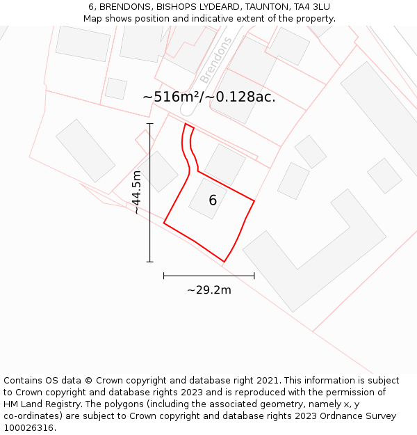 6, BRENDONS, BISHOPS LYDEARD, TAUNTON, TA4 3LU: Plot and title map