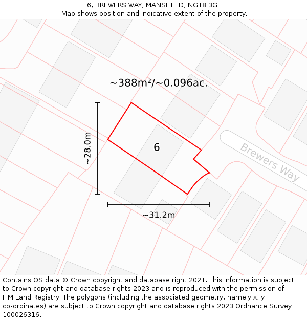 6, BREWERS WAY, MANSFIELD, NG18 3GL: Plot and title map