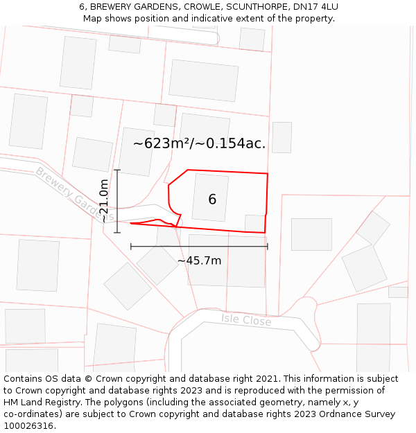 6, BREWERY GARDENS, CROWLE, SCUNTHORPE, DN17 4LU: Plot and title map