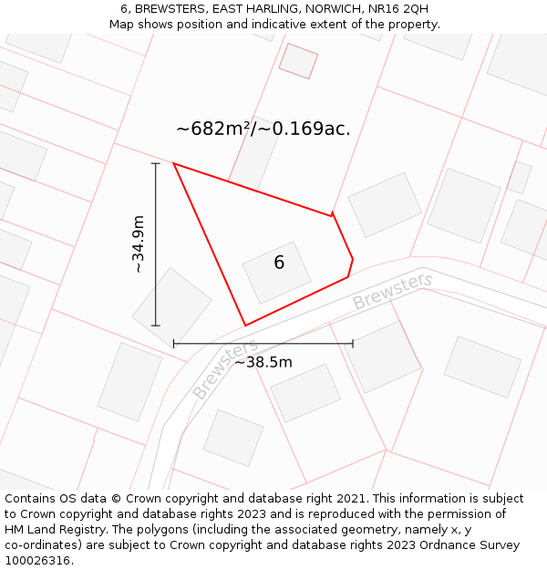 6, BREWSTERS, EAST HARLING, NORWICH, NR16 2QH: Plot and title map