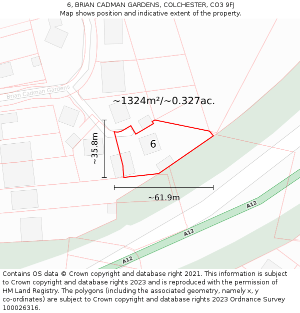 6, BRIAN CADMAN GARDENS, COLCHESTER, CO3 9FJ: Plot and title map