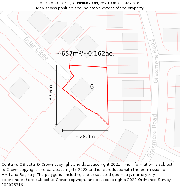 6, BRIAR CLOSE, KENNINGTON, ASHFORD, TN24 9BS: Plot and title map