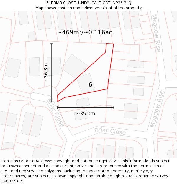 6, BRIAR CLOSE, UNDY, CALDICOT, NP26 3LQ: Plot and title map