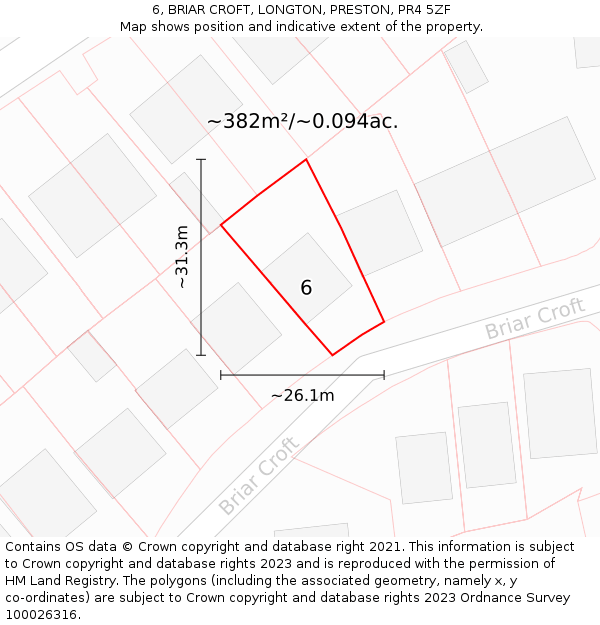 6, BRIAR CROFT, LONGTON, PRESTON, PR4 5ZF: Plot and title map