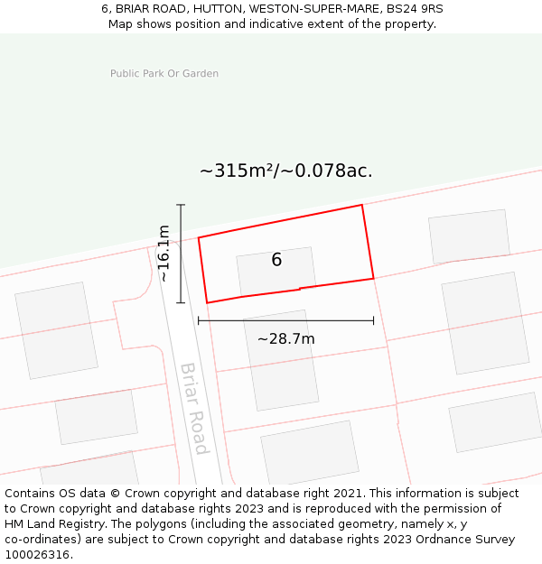 6, BRIAR ROAD, HUTTON, WESTON-SUPER-MARE, BS24 9RS: Plot and title map