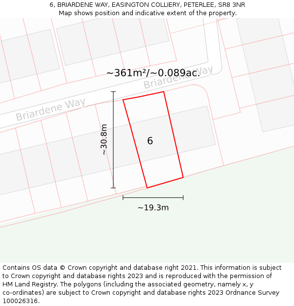 6, BRIARDENE WAY, EASINGTON COLLIERY, PETERLEE, SR8 3NR: Plot and title map