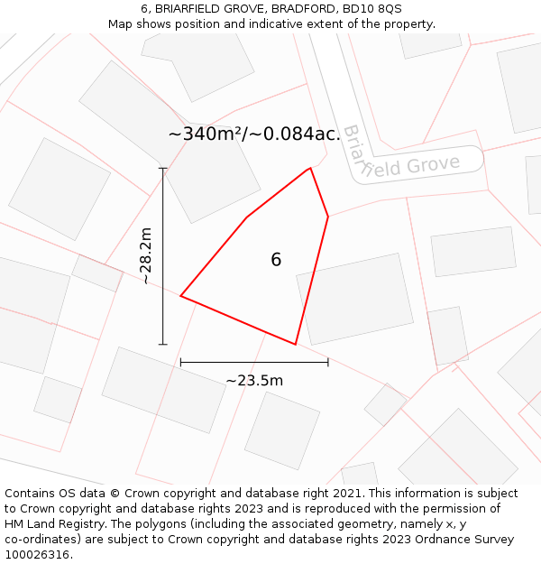 6, BRIARFIELD GROVE, BRADFORD, BD10 8QS: Plot and title map
