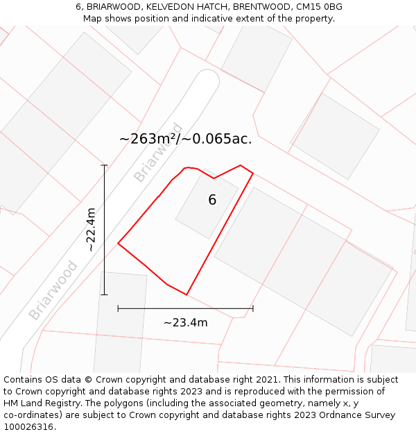 6, BRIARWOOD, KELVEDON HATCH, BRENTWOOD, CM15 0BG: Plot and title map