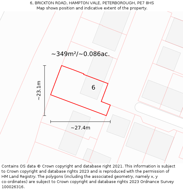6, BRICKTON ROAD, HAMPTON VALE, PETERBOROUGH, PE7 8HS: Plot and title map