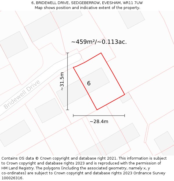 6, BRIDEWELL DRIVE, SEDGEBERROW, EVESHAM, WR11 7UW: Plot and title map