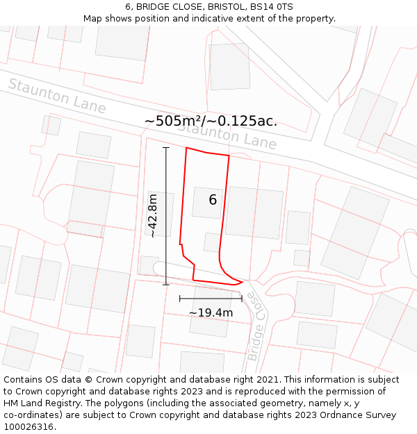 6, BRIDGE CLOSE, BRISTOL, BS14 0TS: Plot and title map