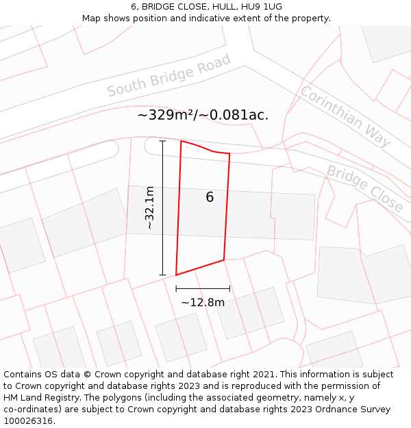 6, BRIDGE CLOSE, HULL, HU9 1UG: Plot and title map